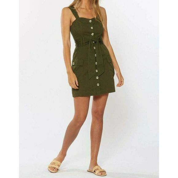 Red Carter Sz Medium Kendall Safari Green Button Mini Dress $190 - Picture 7 of 10